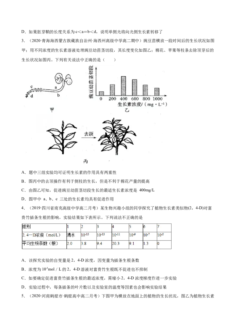 解密19植物的激素调节（分层训练）（原卷版）_新高考复习资料_2021年新高考资料_高频考点解密2021年高考生物二轮复习讲义+分层训练4.7更新