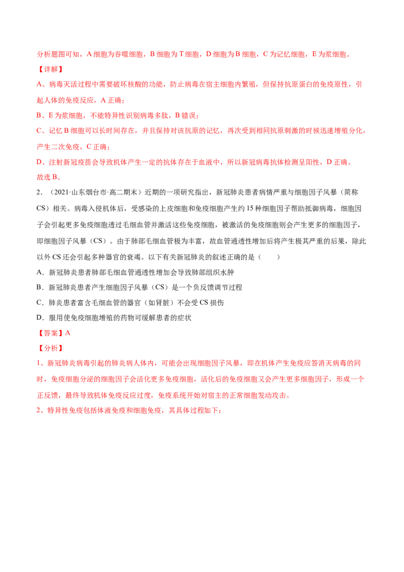 解密17免疫调节（分层训练）（解析版）_新高考复习资料_2021年新高考资料_高频考点解密2021年高考生物二轮复习讲义+分层训练4.7更新