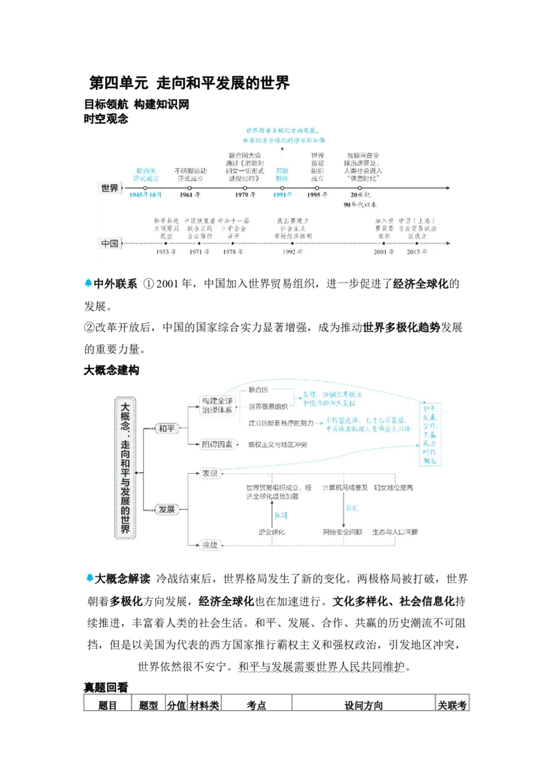 板块三世界现代史第四单元走向和平发展的世界知识点+试卷_8历史中考复习_2026年中考复习（更新中）_2026年中考历史一轮复习知识点+试题