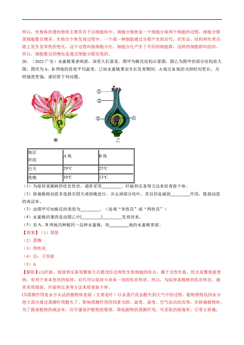 热点01植物的细胞结构及开花和结果-2023年中考生物热点&middot;重点&middot;难点专练（全国通用）（解析版）_6生物中考复习_2023年中考复习资料_专项复习