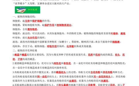 热点01植物的细胞结构及开花和结果-2023年中考生物热点&middot;重点&middot;难点专练（全国通用）（解析版）_6生物中考复习_2023年中考复习资料_专项复习