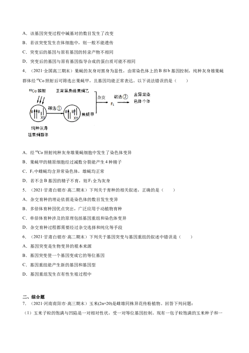 解密13生物的变异与育种（分层训练）（原卷版）_新高考复习资料_2021年新高考资料_高频考点解密2021年高考生物二轮复习讲义+分层训练4.7更新