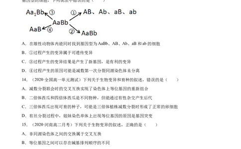 解密13生物的变异与育种（分层训练）（原卷版）_新高考复习资料_2021年新高考资料_高频考点解密2021年高考生物二轮复习讲义+分层训练4.7更新
