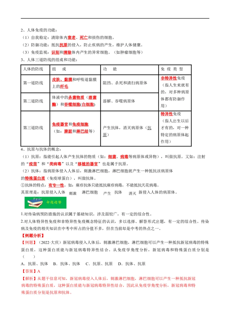 热点02传染病及免疫-2023年中考生物热点&middot;重点&middot;难点专练（全国通用）（解析版）_6生物中考复习_2023年中考复习资料_专项复习_2023年中考生物热点&middot;重点&middot;难点专练（全国通用）