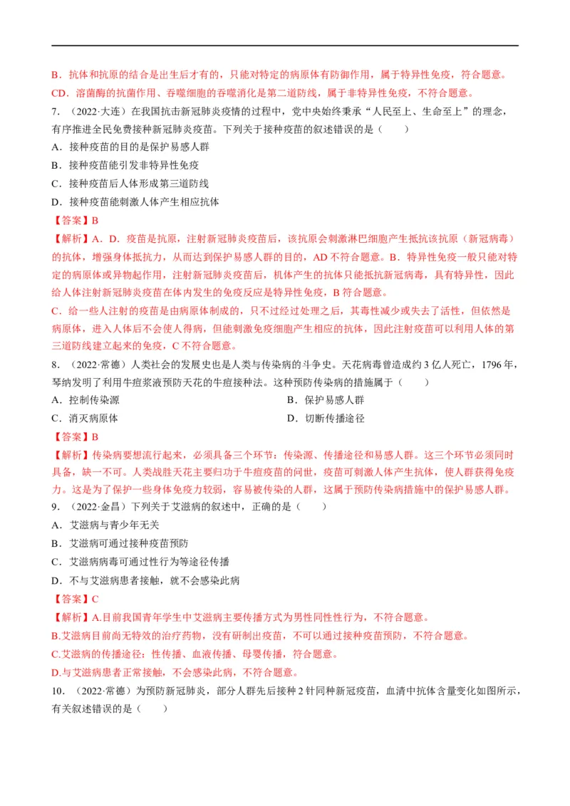 热点02传染病及免疫-2023年中考生物热点&middot;重点&middot;难点专练（全国通用）（解析版）_6生物中考复习_2023年中考复习资料_专项复习_2023年中考生物热点&middot;重点&middot;难点专练（全国通用）