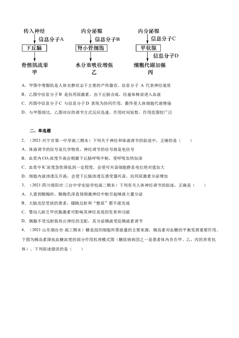 解密18神经&mdash;体液&mdash;免疫（分层训练）（原卷版）_新高考复习资料_2021年新高考资料_高频考点解密2021年高考生物二轮复习讲义+分层训练4.7更新