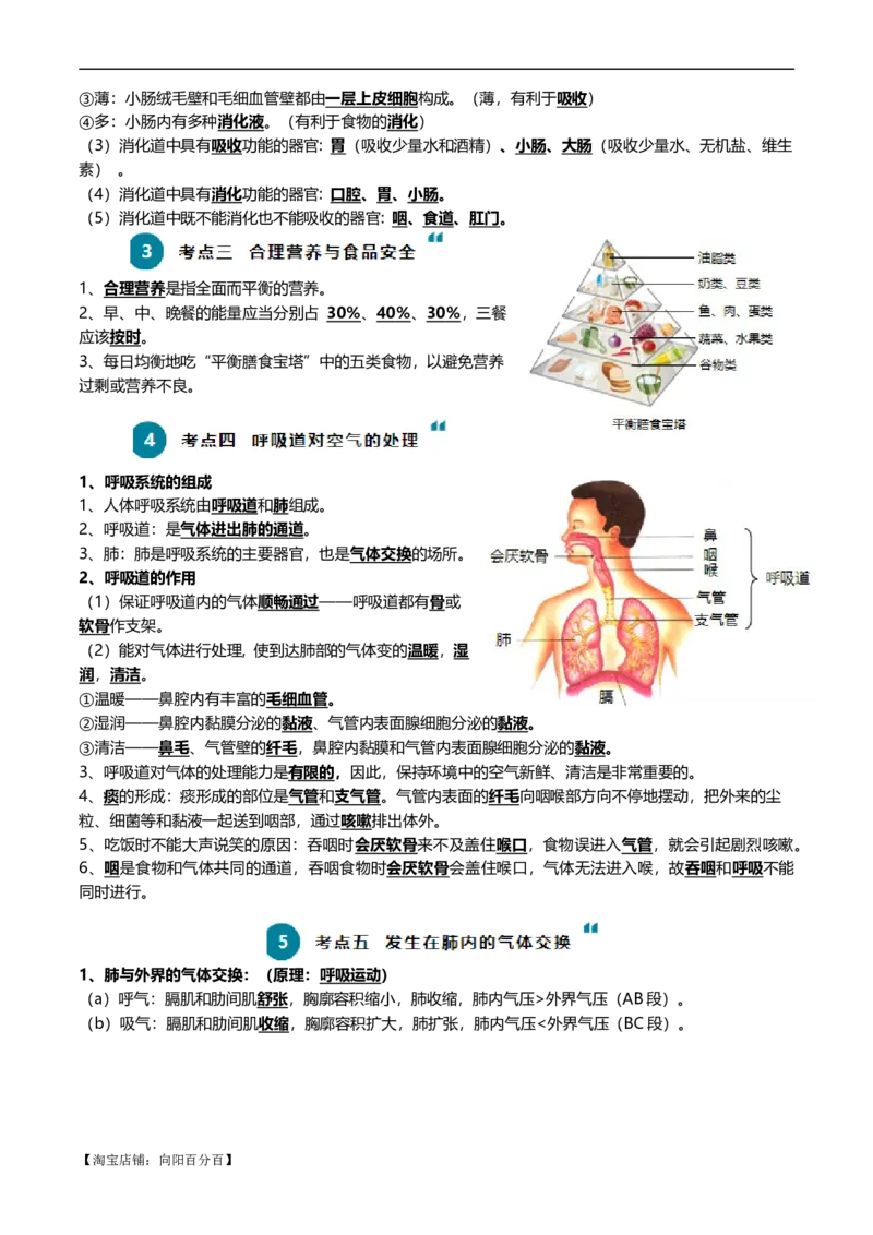 清单05人体的营养与呼吸（5大考点+5大高频命题点）（教师版）_6生物中考复习_2024年中考复习资料_一轮复习资料_完口袋书2024年中考生物一轮复习知识清单_教师版（含答案解析）
