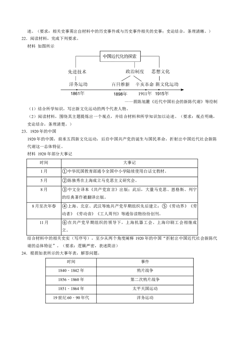 模块02中国近代史历史小论文+观点论述题专项50练（原卷版）_8历史中考复习_2024年中考复习资料_一轮复习资料_❤历史备战2024年中考历史一轮复习考点帮（部编版）_配套练习
