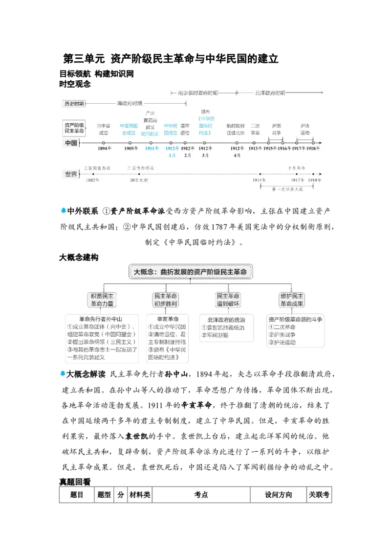 板块五中国近代史第三单元资产阶级民主革命与中华民国的建立知识点+试卷_8历史中考复习_2026年中考复习（更新中）_2026年中考历史一轮复习知识点+试题
