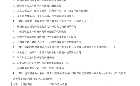 解密16神经调节（分层训练）（原卷版）_新高考复习资料_2021年新高考资料_高频考点解密2021年高考生物二轮复习讲义+分层训练4.7更新