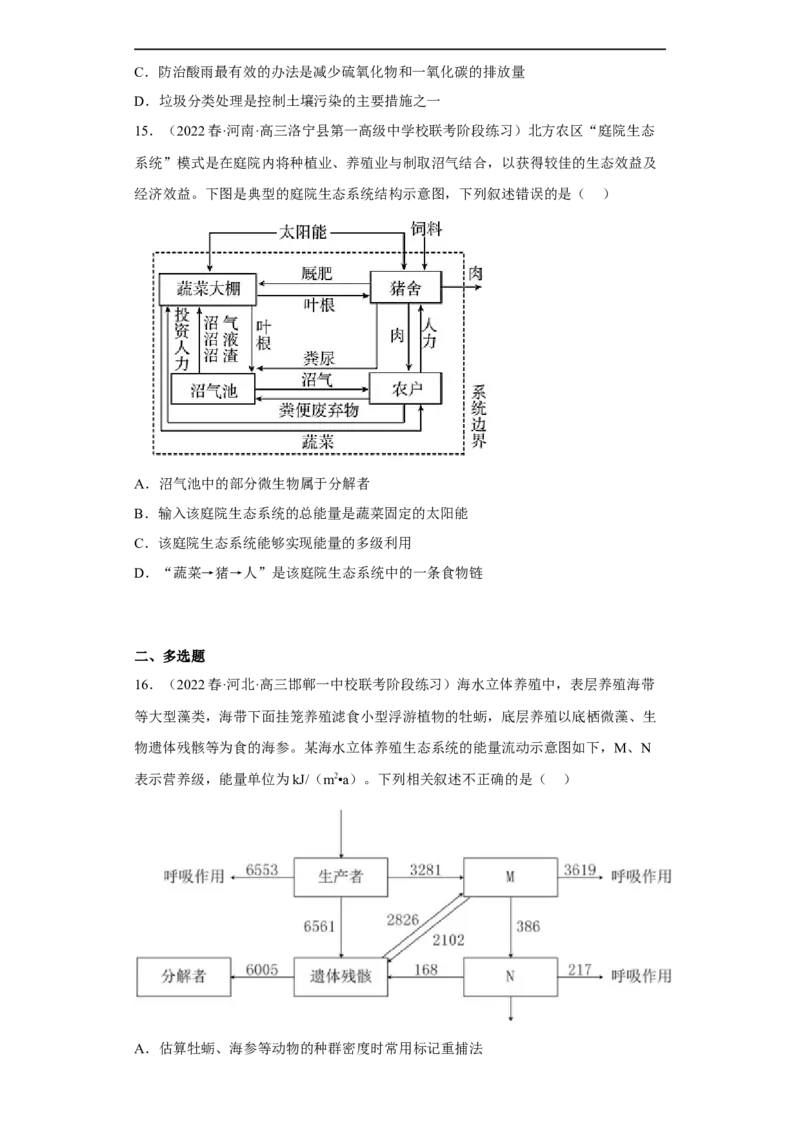 解密16生态系统及其稳定性（分层训练)（原版卷）_通用版（老高考）复习资料_2023年复习资料_二轮复习_高频考点解密2023年高考生物二轮复习讲义+分层训练（全国通用）