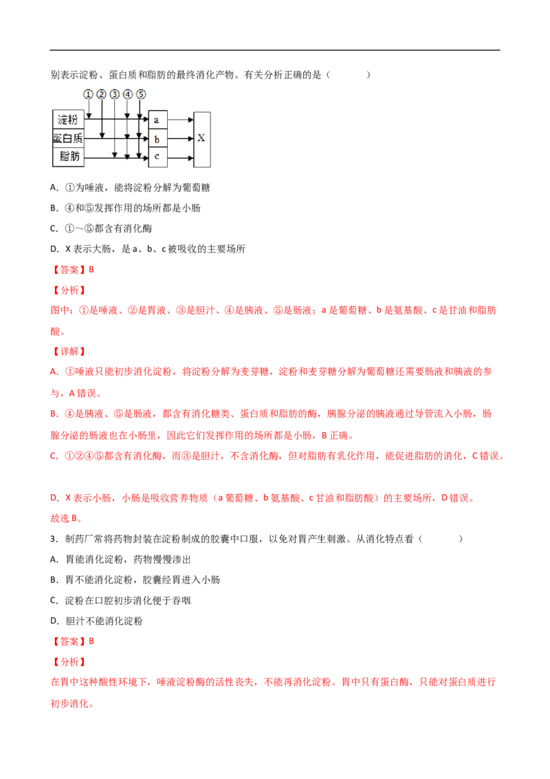 易错点08人体的营养-备战2022年中考生物考试易错题（解析版）_6生物中考复习_2023年中考复习资料_专项复习_备战2022年中考生物考试易错题