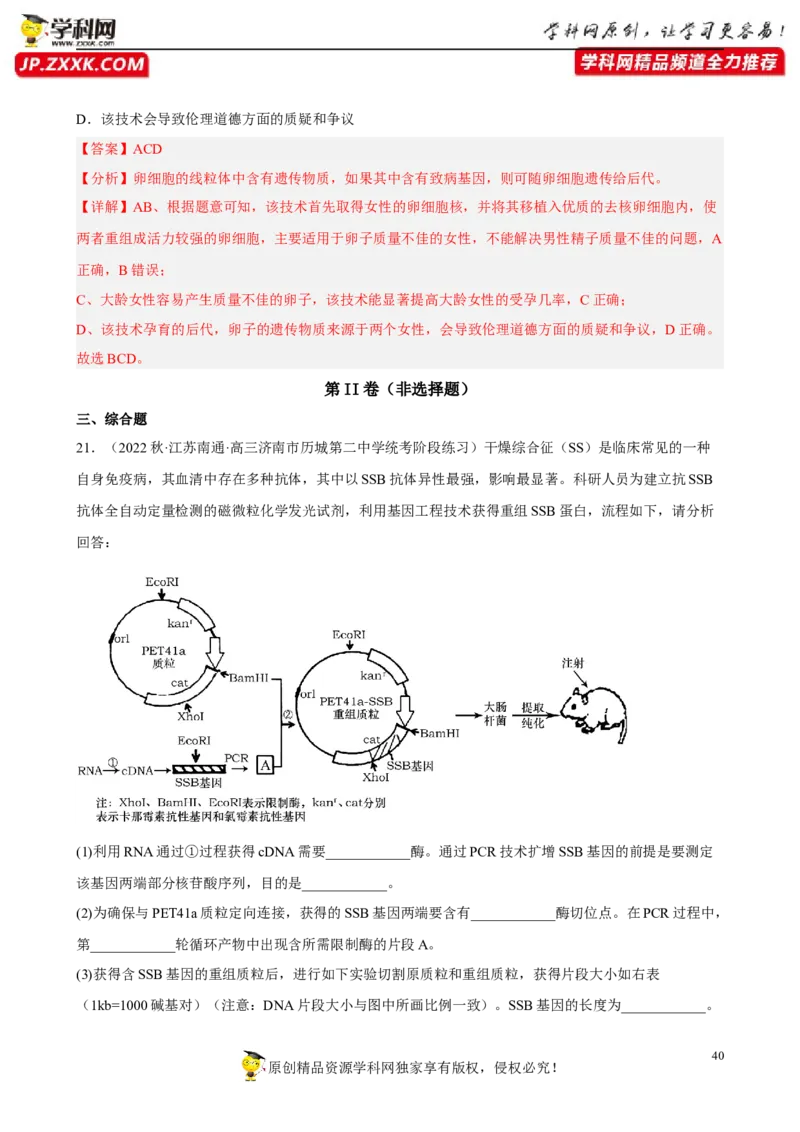 解密19基因工程（分层训练)（解析版）_新高考复习资料_2023年新高考复习资料_二轮复习_高频考点解密2023年高考生物二轮复习讲义+分层训练（全国通用）288808838