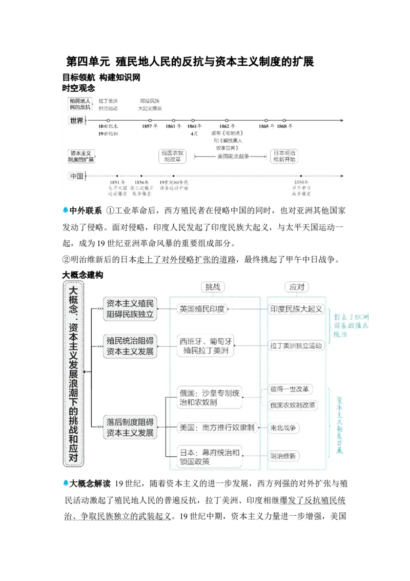 板块二世界近代史第四单元殖民地人民的反抗与资本主义制度的扩展知识点+试卷_8历史中考复习_2026年中考复习（更新中）_2026年中考历史一轮复习知识点+试题