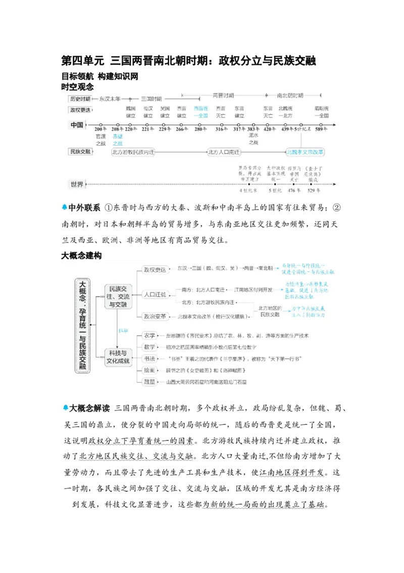 板块四中国古代史第四单元三国两晋南北朝时期：政权分立与民族交融知识点+试卷_8历史中考复习_2026年中考复习（更新中）_2026年中考历史一轮复习知识点+试题
