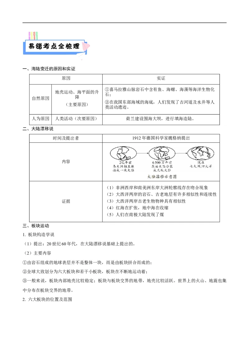 易错点05世界地理之海陆篇-备战2023年中考地理考试易错题（原卷版）_7地理中考复习_2023年中考复习资料_专项复习_备战2023年中考地理考试易错题