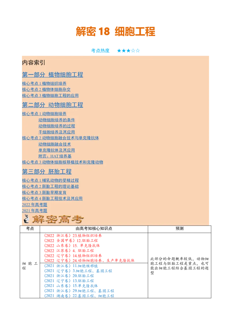 解密18细胞工程（讲义）（教师版）_新高考复习资料_2023年新高考复习资料_二轮复习_高频考点解密2023年高考生物二轮复习讲义+分层训练（全国通用）288808838