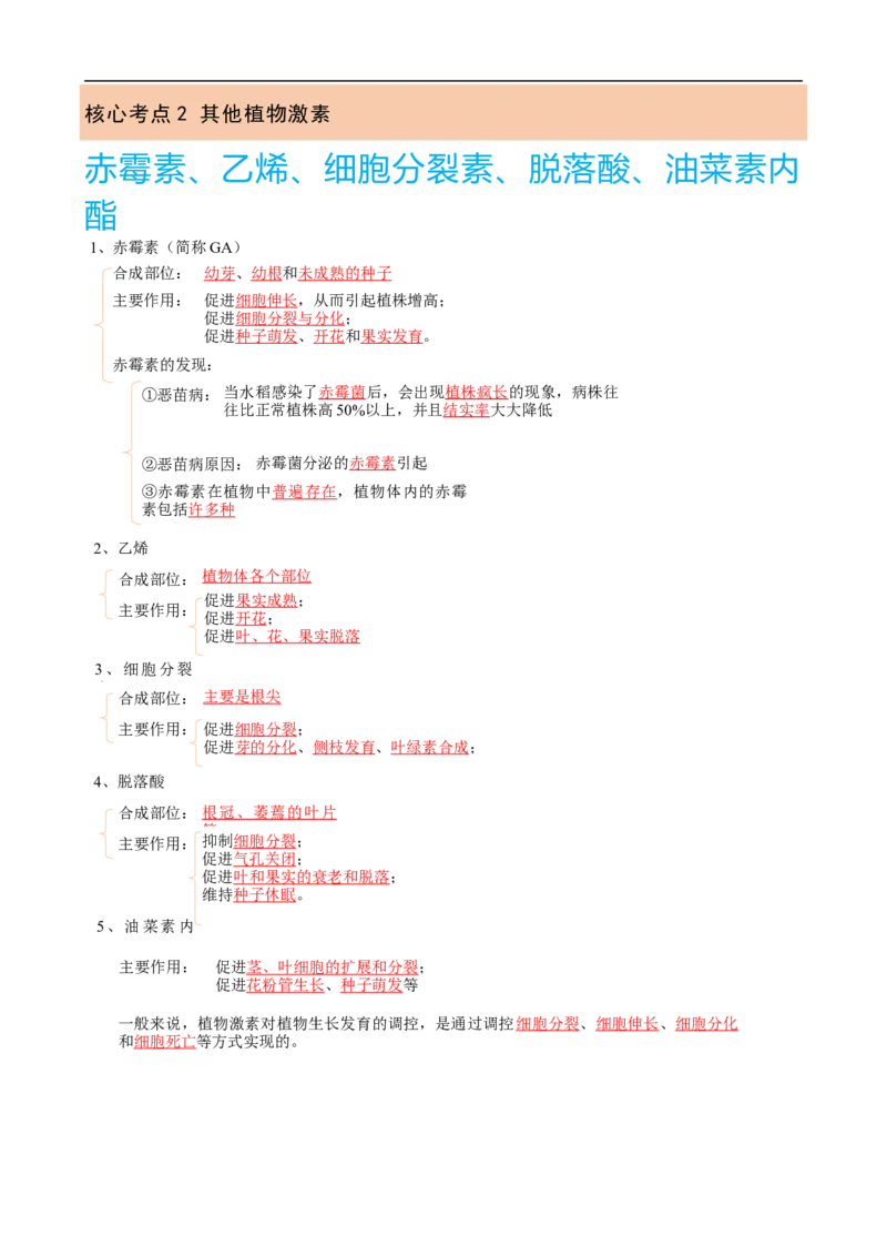 解密14植物生命活动的调节（讲义)（学生版）_通用版（老高考）复习资料_2023年复习资料_二轮复习_高频考点解密2023年高考生物二轮复习讲义+分层训练（全国通用）