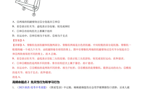 清单09动物的运动和行为+动物在生物圈中的作用（3大考点+4大高频命题点）（教师版）_6生物中考复习_2024年中考复习资料_一轮复习资料_完口袋书2024年中考生物一轮复习知识清单