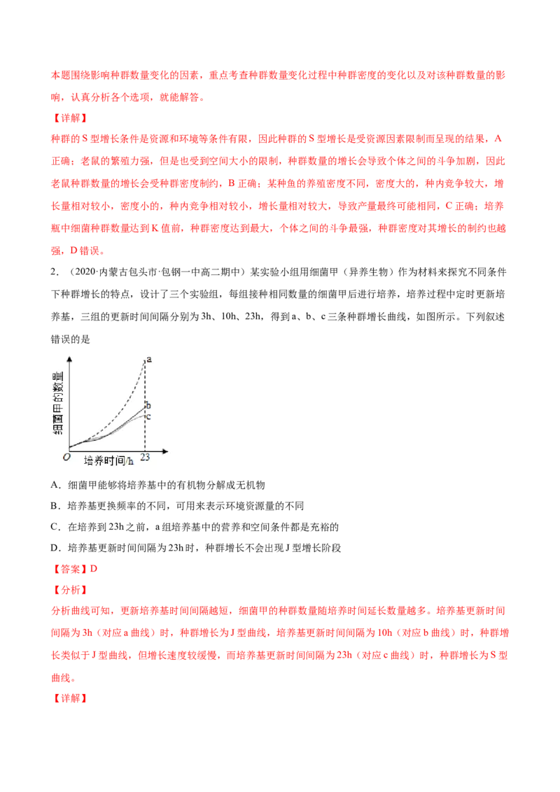 解密20种群和群落（分层训练）（解析版）_新高考复习资料_2021年新高考资料_高频考点解密2021年高考生物二轮复习讲义+分层训练4.7更新