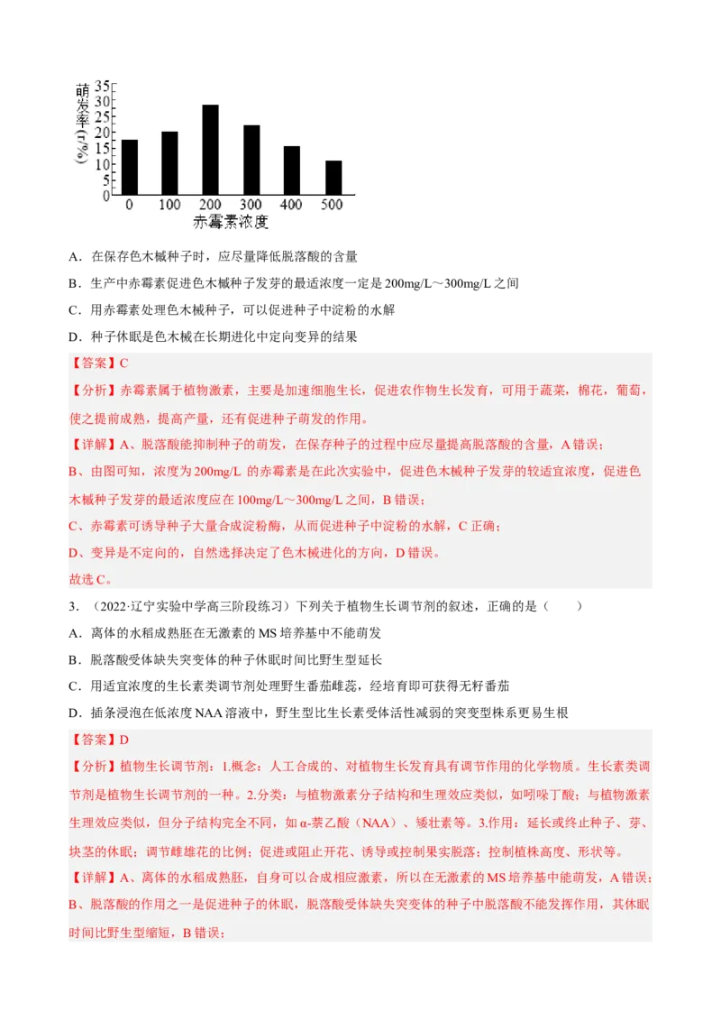 解密14植物生命活动的调节（分层训练)（解析版）_新高考复习资料_2023年新高考复习资料_二轮复习_高频考点解密2023年高考生物二轮复习讲义+分层训练（全国通用）288808838