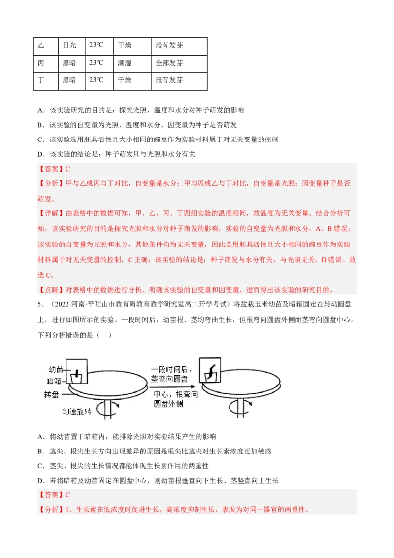 解密14植物生命活动的调节（分层训练)（解析版）_新高考复习资料_2023年新高考复习资料_二轮复习_高频考点解密2023年高考生物二轮复习讲义+分层训练（全国通用）288808838