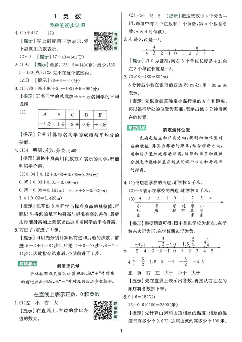 答案解析数学人教六下_2026春季学期_26春人教数学《实验班提优训练》1-6下_26春《实验班提优训练》人教数学6下