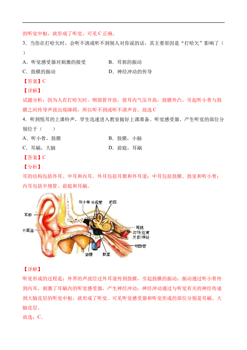 易错点12人体生命活动的调节-备战2022年中考生物考试易错题（解析版）_6生物中考复习_2023年中考复习资料_专项复习_备战2022年中考生物考试易错题