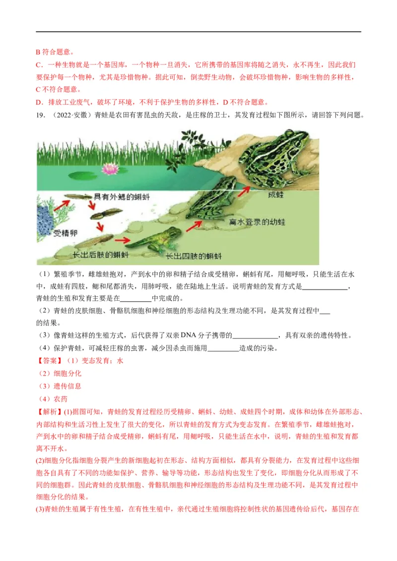 热点04两栖类的生殖发育及生物的多样性-2023年中考生物热点&middot;重点&middot;难点专练（全国通用）（解析版）_6生物中考复习_2023年中考复习资料_专项复习