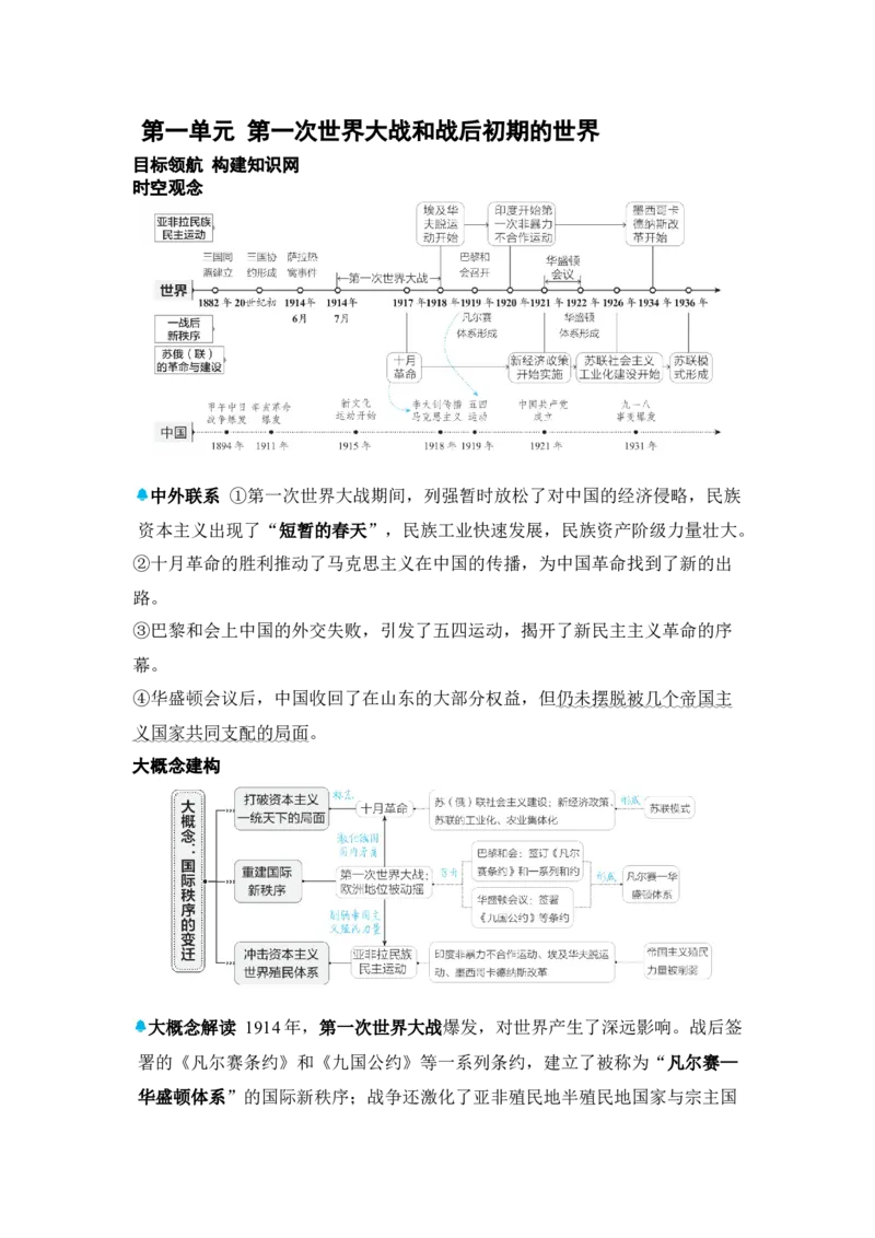 板块三世界现代史第一单元第一次世界大战和战后初期的世界知识点+试卷_8历史中考复习_2026年中考复习（更新中）_2026年中考历史一轮复习知识点+试题