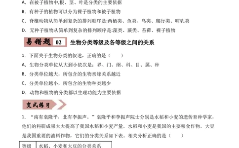 易错点17生物多样性及其保护-备战2022年中考生物考试易错题（原卷版）_6生物中考复习_2023年中考复习资料_专项复习_备战2022年中考生物考试易错题