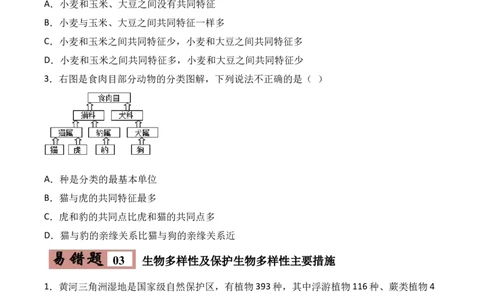 易错点17生物多样性及其保护-备战2022年中考生物考试易错题（原卷版）_6生物中考复习_2023年中考复习资料_专项复习_备战2022年中考生物考试易错题