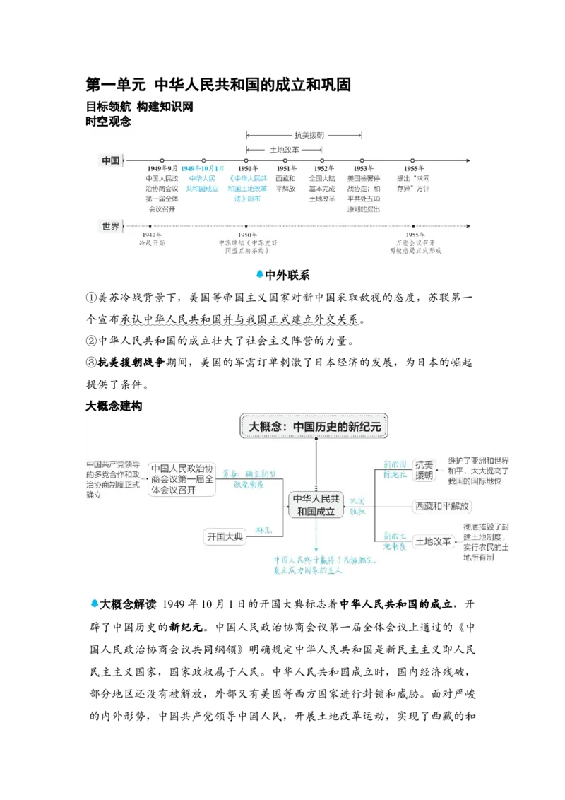 板块六中国现代史第一单元中华人民共和国的成立和巩固知识点+试卷_8历史中考复习_2026年中考复习（更新中）_2026年中考历史一轮复习知识点+试题