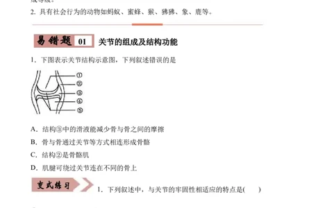 易错点15动物的运动和行为-备战2022年中考生物考试易错题（原卷版）_6生物中考复习_2023年中考复习资料_专项复习_备战2022年中考生物考试易错题