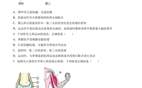易错点15动物的运动和行为-备战2022年中考生物考试易错题（原卷版）_6生物中考复习_2023年中考复习资料_专项复习_备战2022年中考生物考试易错题