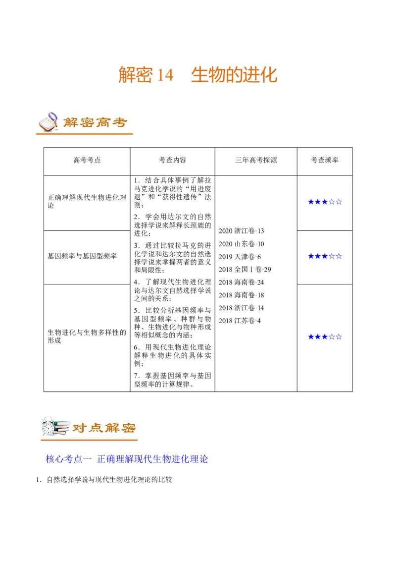 解密14生物的进化（讲义）-高频考点解密2021年高考生物二轮复习讲义+分层训练_新高考复习资料_2021年新高考资料_高频考点解密2021年高考生物二轮复习讲义+分层训练4.7更新