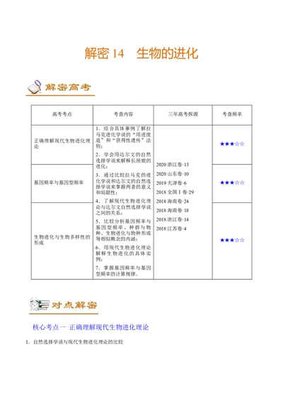 解密14生物的进化（讲义）-高频考点解密2021年高考生物二轮复习讲义+分层训练_新高考复习资料_2021年新高考资料_高频考点解密2021年高考生物二轮复习讲义+分层训练4.7更新