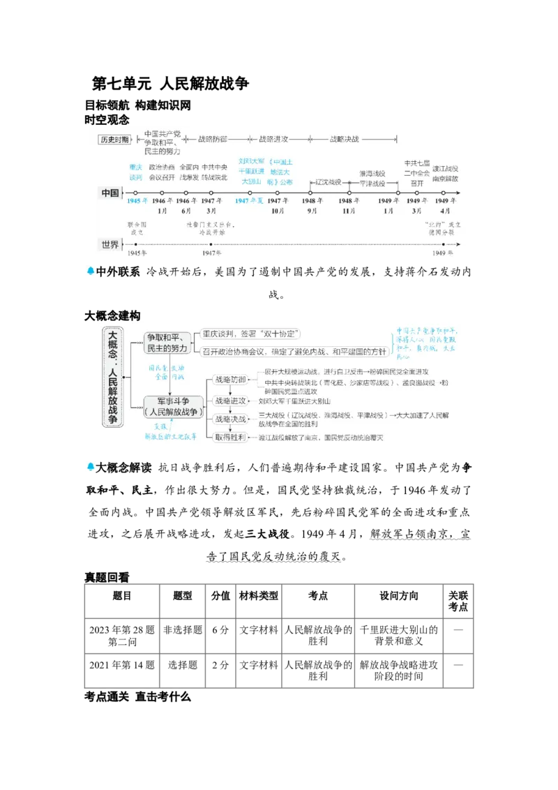 板块五中国近代史第七单元人民解放战争知识点+试卷_8历史中考复习_2026年中考复习（更新中）_2026年中考历史一轮复习知识点+试题