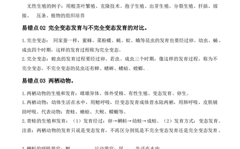 易错点18生物的生殖和发育-备战2022年中考生物考试易错题（原卷版）_6生物中考复习_2023年中考复习资料_专项复习_备战2022年中考生物考试易错题