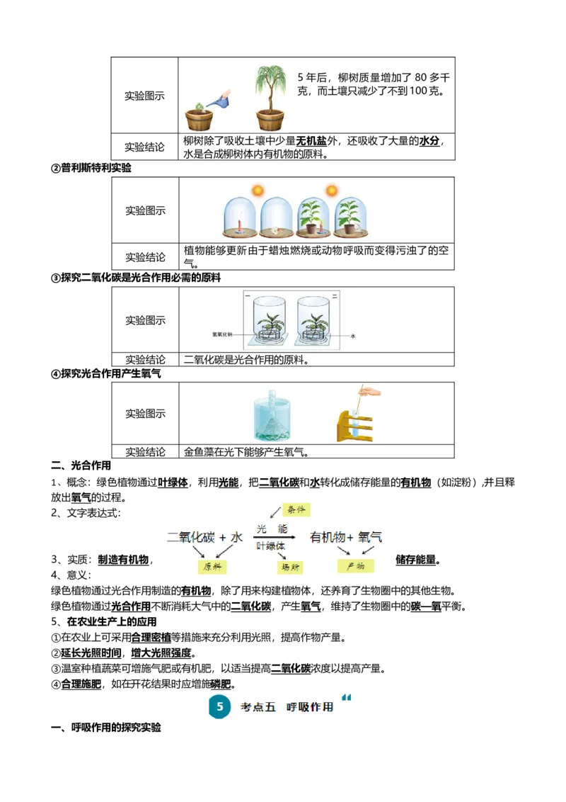 清单04绿色植物的三大作用（5大考点+5大高频命题点）（学生版）_6生物中考复习_2024年中考复习资料_一轮复习资料_完口袋书2024年中考生物一轮复习知识清单