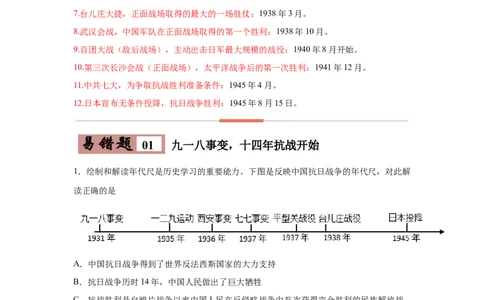 易错点14抗日战争相关时间和主要战役-备战2023年中考历史一轮复习易错题_8历史中考复习_2023年中考复习资料_一轮复习_备战2023年中考历史一轮复习易错题-----