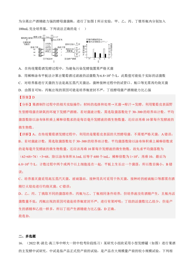 解密17发酵工程（分层训练)（解析版）_新高考复习资料_2023年新高考复习资料_二轮复习_高频考点解密2023年高考生物二轮复习讲义+分层训练（全国通用）288808838