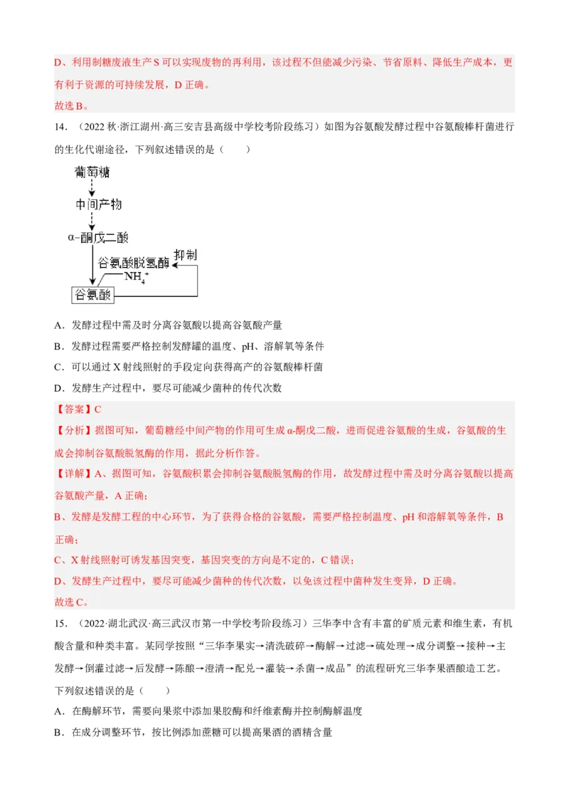 解密17发酵工程（分层训练)（解析版）_新高考复习资料_2023年新高考复习资料_二轮复习_高频考点解密2023年高考生物二轮复习讲义+分层训练（全国通用）288808838