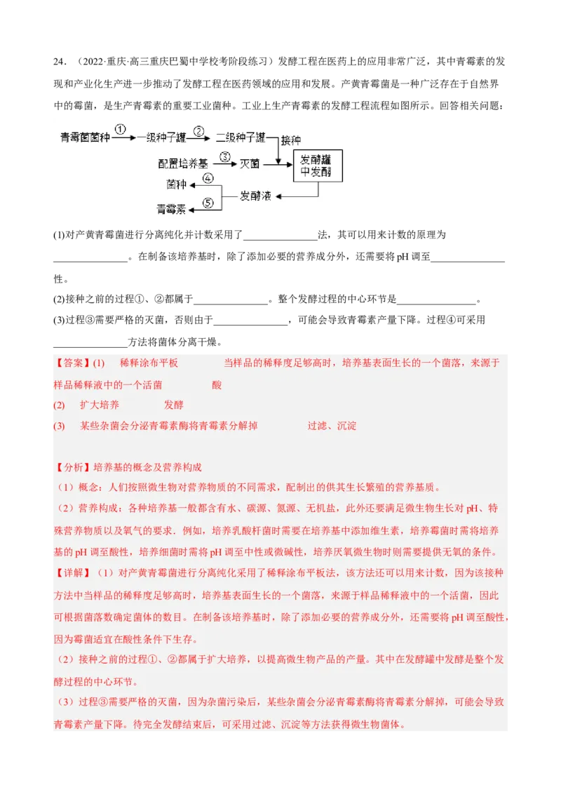 解密17发酵工程（分层训练)（解析版）_新高考复习资料_2023年新高考复习资料_二轮复习_高频考点解密2023年高考生物二轮复习讲义+分层训练（全国通用）288808838
