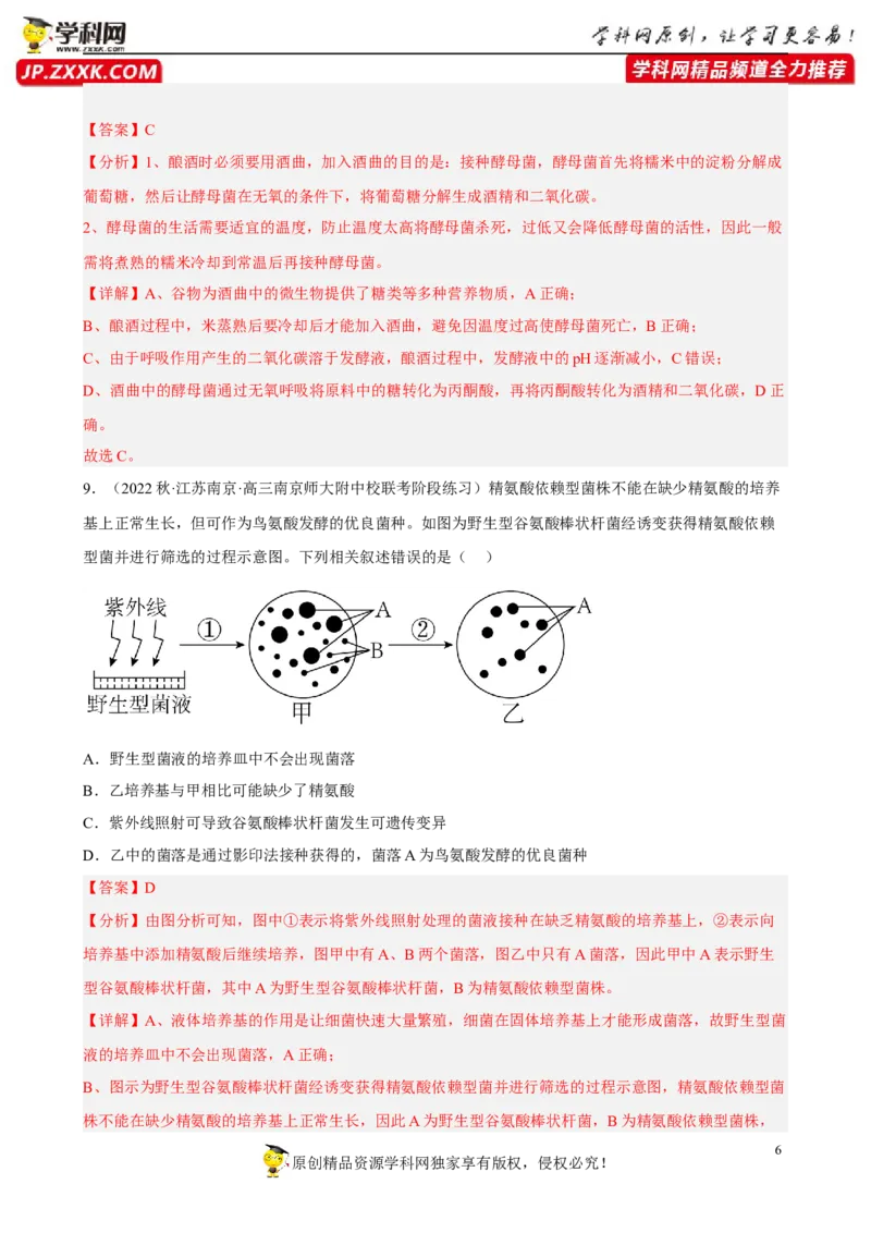 解密17发酵工程（分层训练)（解析版）_新高考复习资料_2023年新高考复习资料_二轮复习_高频考点解密2023年高考生物二轮复习讲义+分层训练（全国通用）288808838