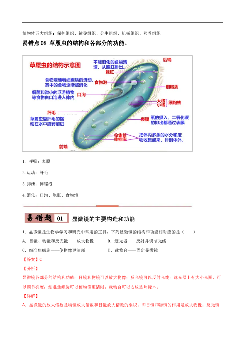 易错点02生物体的结构层次-备战2022年中考生物考试易错题（解析版）_6生物中考复习_2023年中考复习资料_专项复习_备战2022年中考生物考试易错题