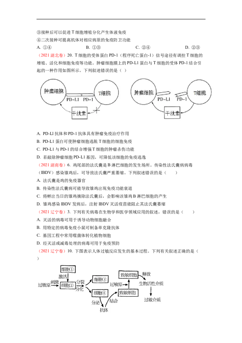解密13免疫调节（讲义)（学生版）_通用版（老高考）复习资料_2023年复习资料_二轮复习_高频考点解密2023年高考生物二轮复习讲义+分层训练（全国通用）