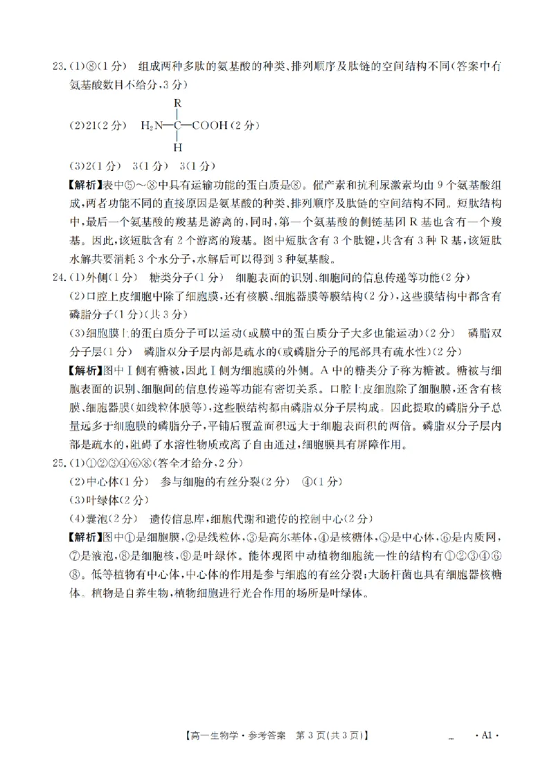 辽宁省2025-2026学年高一上学期11月联考（26-108A）生物答案_2025年12月高一试卷_251201金太阳&middot;辽宁省2025-2026学年高一上学期11月联考（26-108A）（全）