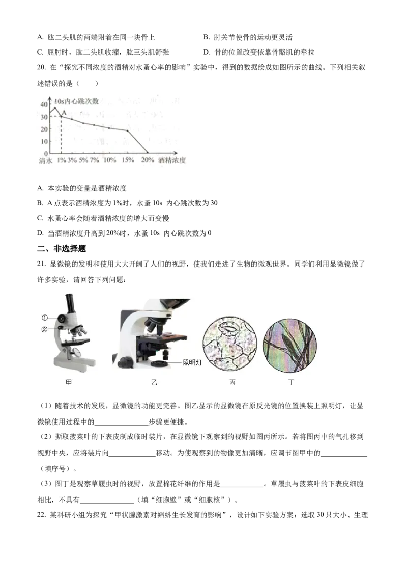 精品解析：2022年吉林省长春市中考生物真题（原卷版）_6生物中考复习_2025中考复习资料_中考真题（近三年）_2022年生物中考真题114份_精品解析：2022年吉林省长春市中考生物真题