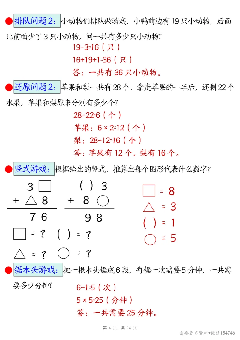 2494二下数学易错思维应用题专项（28道母题）练习+答案版14页_2026春人教数学母题合集